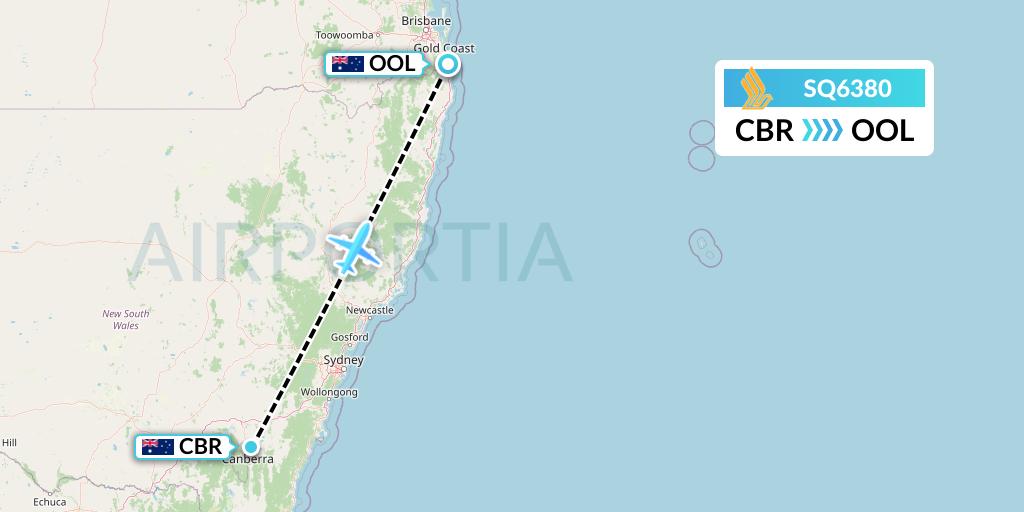 SQ6380 Singapore Airlines Flight Map: Canberra to Gold Coast