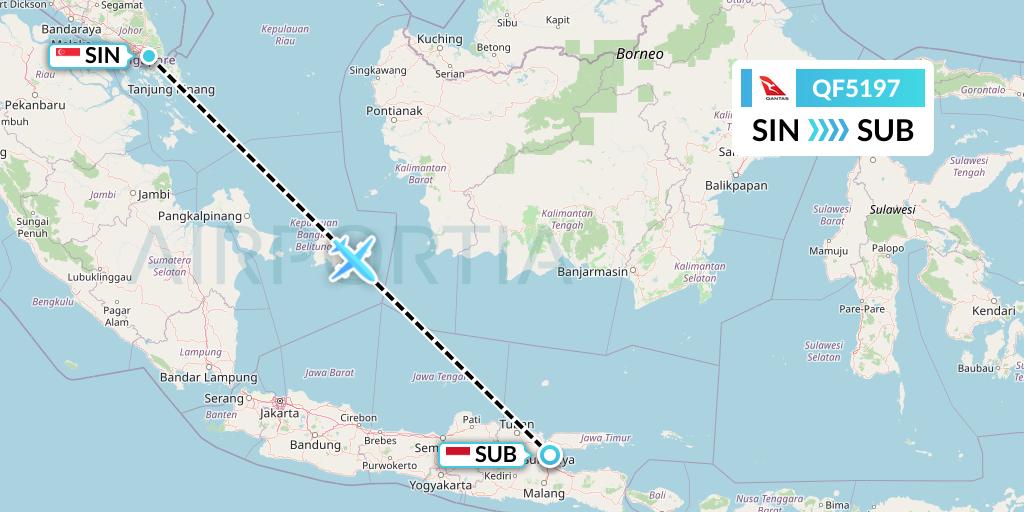QF5197 Qantas Flight Map: Singapore to Surabaya