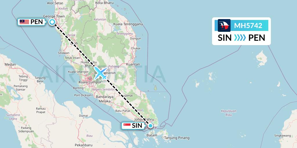 MH5742 Malaysia Airlines Flight Map: Singapore to Penang