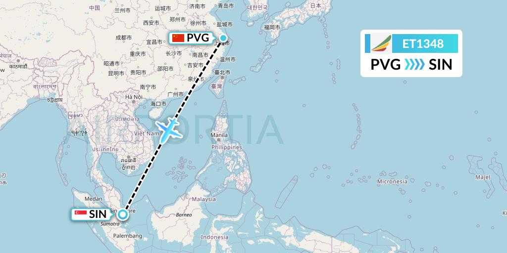 ET1348 Ethiopian Airlines Flight Map: Shanghai to Singapore