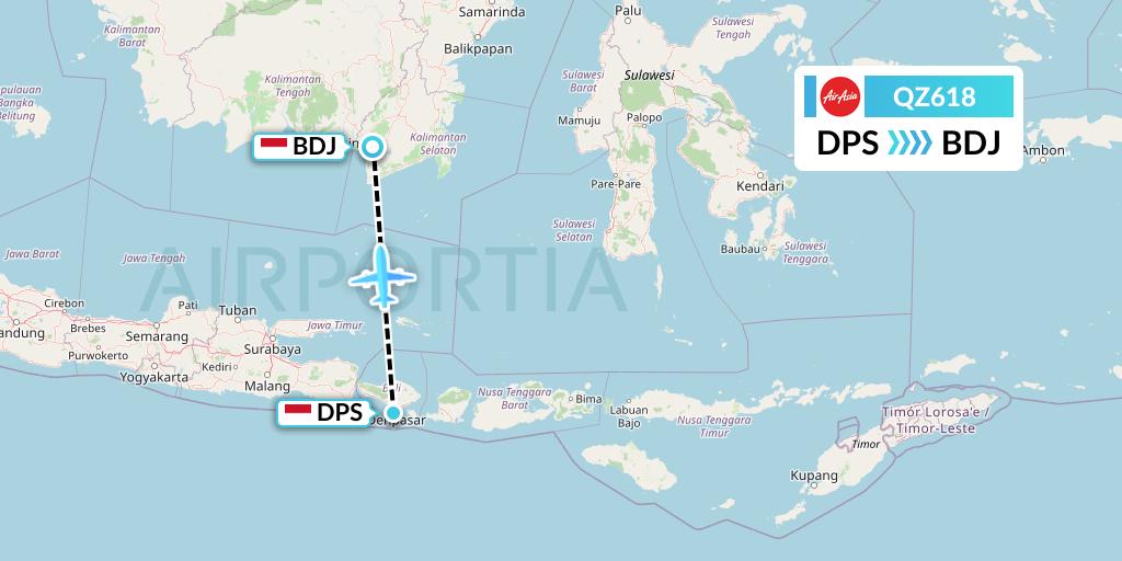 QZ618 Indonesia AirAsia Flight Map: Denpasar to Banjarmasin