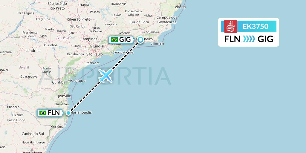 EK3750 Emirates Flight Map: Florianopolis to Rio de Janeiro