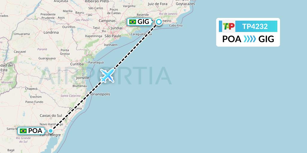 TP4232 TAP Portugal Flight Map: Porto Alegre to Rio de Janeiro