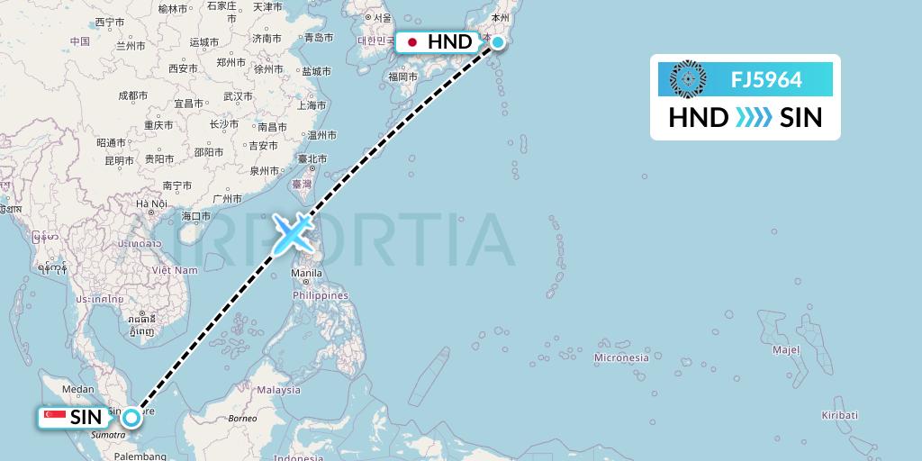 FJ5964 Fiji Airways Flight Map: Tokyo to Singapore