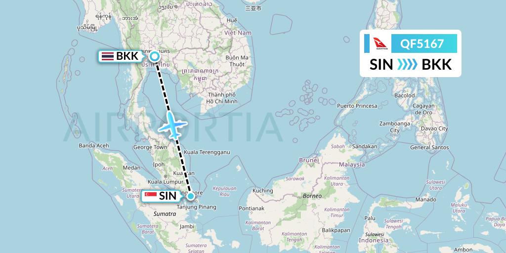 QF5167 Qantas Flight Map: Singapore to Bangkok