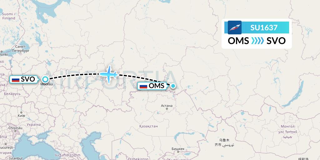 SU1637 Aeroflot Flight Map: Omsk to Moscow