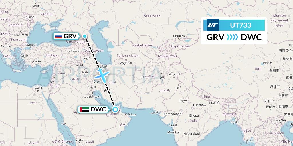 UT733 UTair Flight Map: Grozny to Dubai
