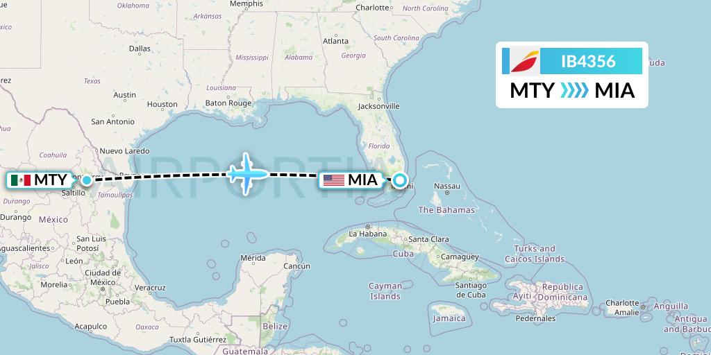 IB4356 Iberia Flight Map: Monterrey to Miami