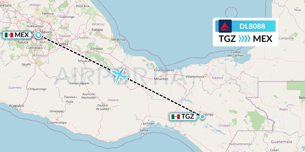 DL8088 Delta Air Lines Flight Map: Tuxtla Gutierrez to Mexico City