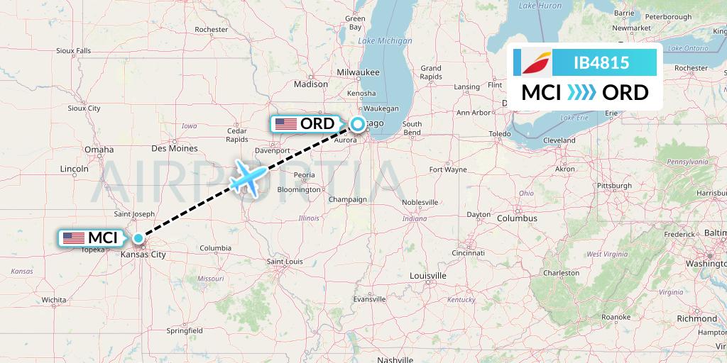 IB4815 Iberia Flight Map: Kansas City to Chicago