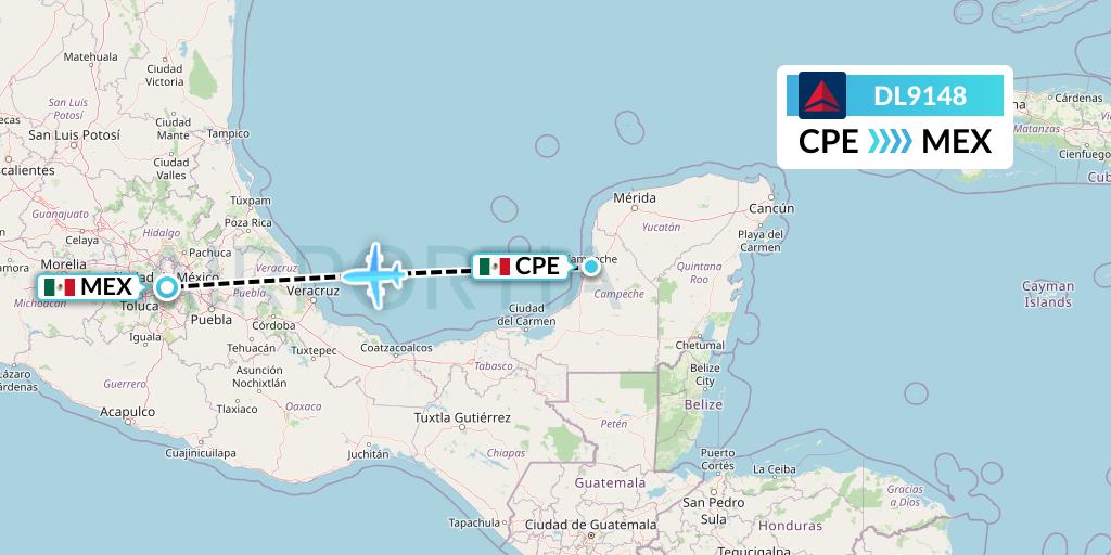 DL9148 Delta Air Lines Flight Map: Campeche to Mexico City