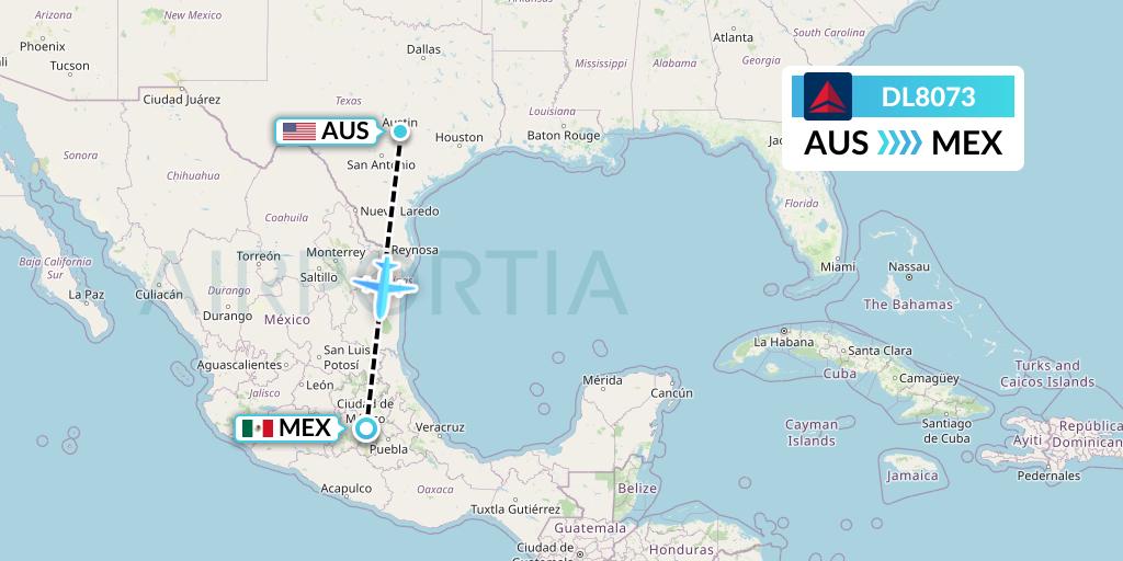 DL8073 Delta Air Lines Flight Map: Austin to Mexico City