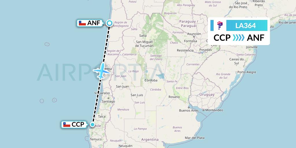 LA364 LAN Airlines Flight Map: Concepcion to Antofagasta