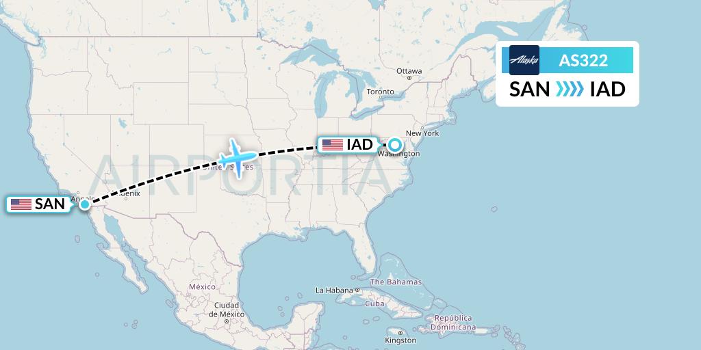 AS322 Alaska Airlines Flight Map: San Diego to Washington