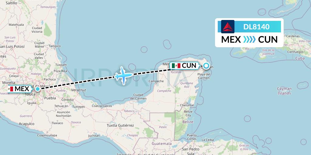 DL8140 Delta Air Lines Flight Map: Mexico City to Cancun