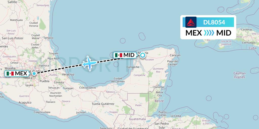 DL8054 Delta Air Lines Flight Map: Mexico City to Merida