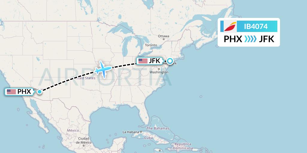 IB4074 Iberia Flight Map: Phoenix to New York