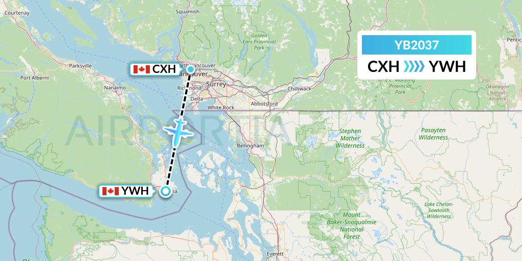 YB2037 Harbour Air Seaplanes Flight Map: Vancouver to Victoria
