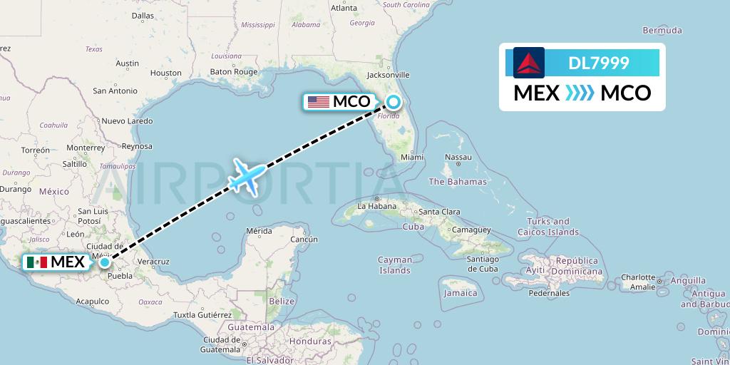 DL7999 Delta Air Lines Flight Map: Mexico City to Orlando