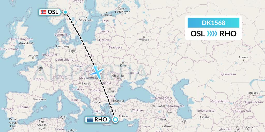DK1568 Thomas Cook Airlines Scandinavia Flight Map: Oslo to Rhodes