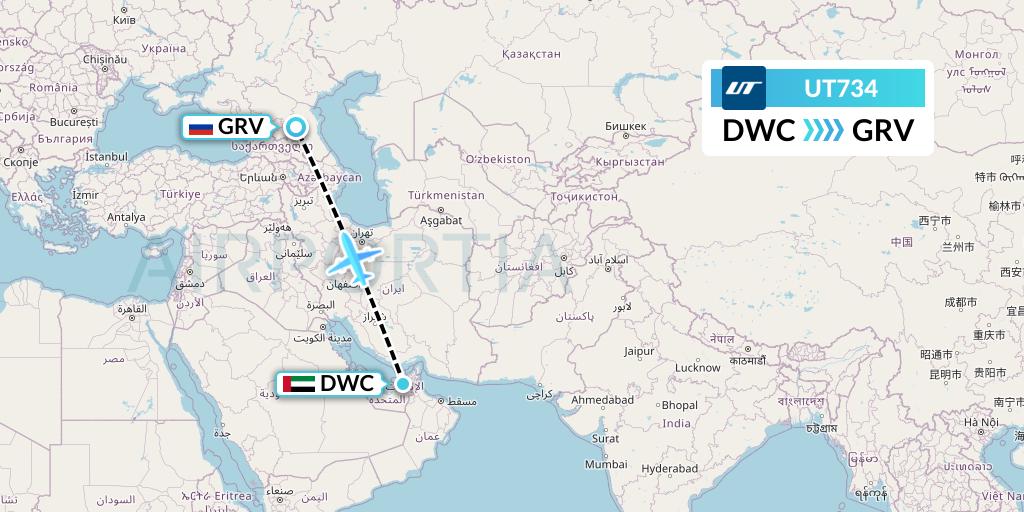 UT734 UTair Flight Map: Dubai to Grozny