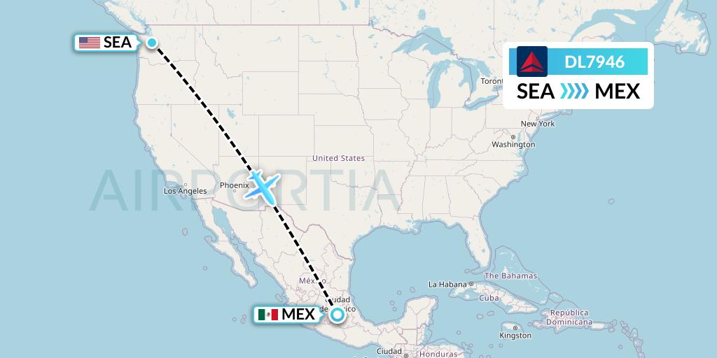 DL7946 Delta Air Lines Flight Map: Seattle to Mexico City
