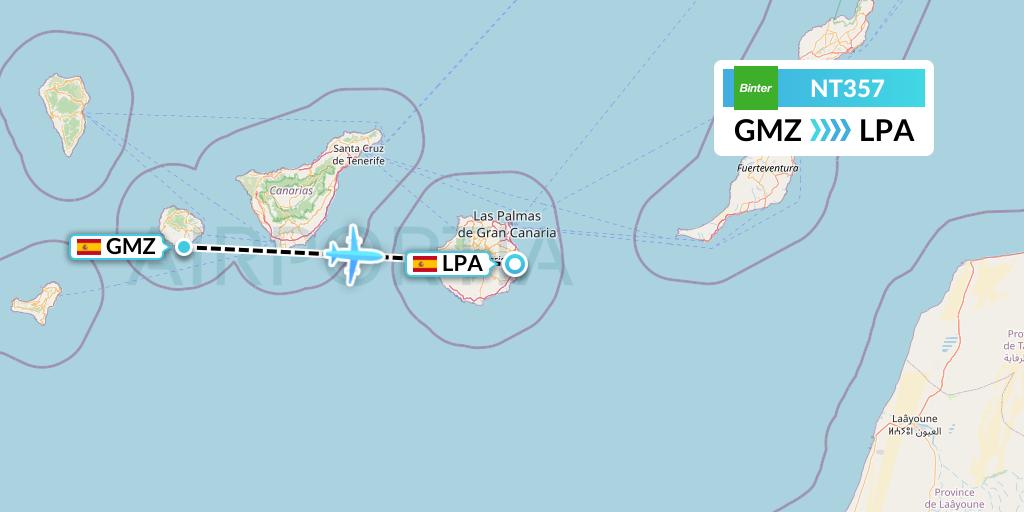 NT357 Binter Canarias Flight Map: La Gomera to Las Palmas