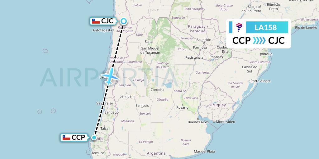 LA158 LAN Airlines Flight Map: Concepcion to Calama