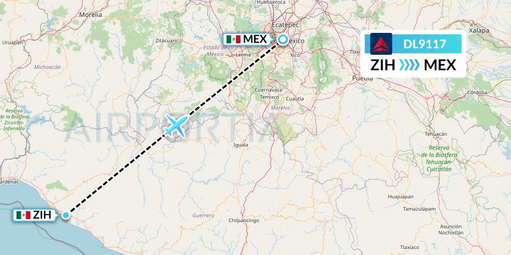 DL9117 Delta Air Lines Flight Map: Zihuatanejo to Mexico City