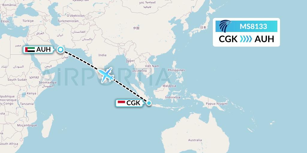 MS8133 EgyptAir Flight Map: Jakarta to Abu Dhabi