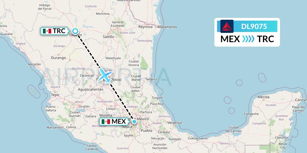 DL9075 Delta Air Lines Flight Map: Mexico City to Torreon