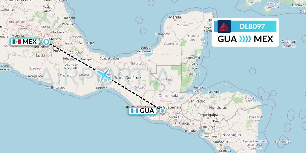 DL8097 Delta Air Lines Flight Map: Guatemala City to Mexico City