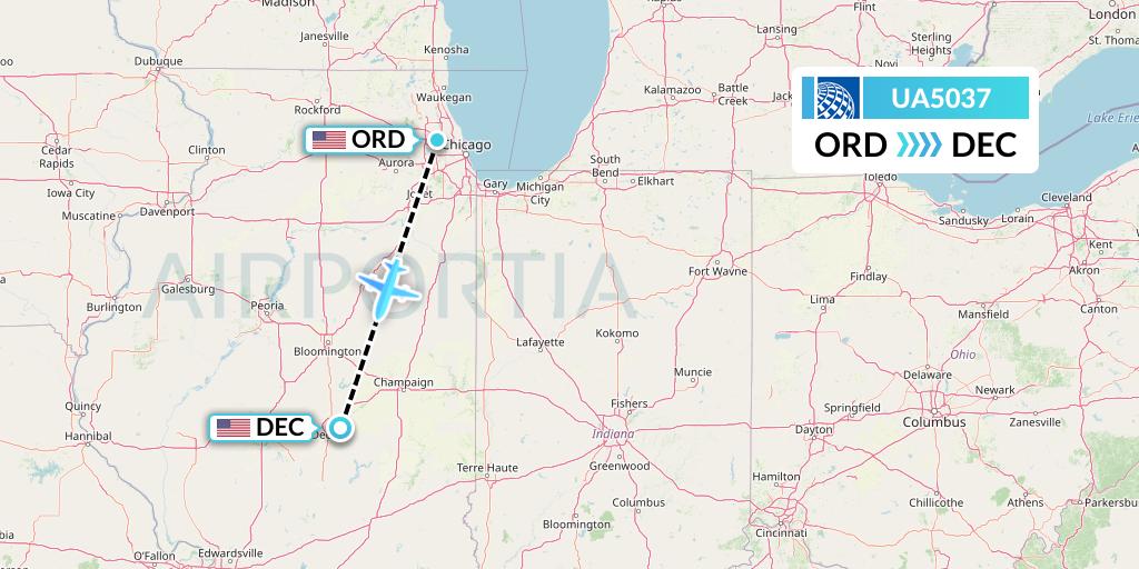 UA5037 United Airlines Flight Map: Chicago to Decatur