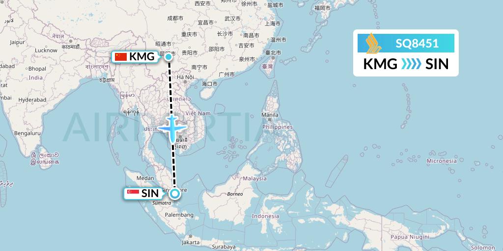 SQ8451 Singapore Airlines Flight Map: Kunming to Singapore