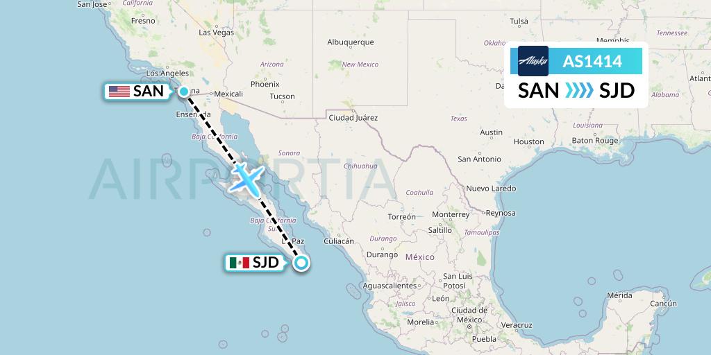 AS1414 Alaska Airlines Flight Map: San Diego to San Jose del Cabo
