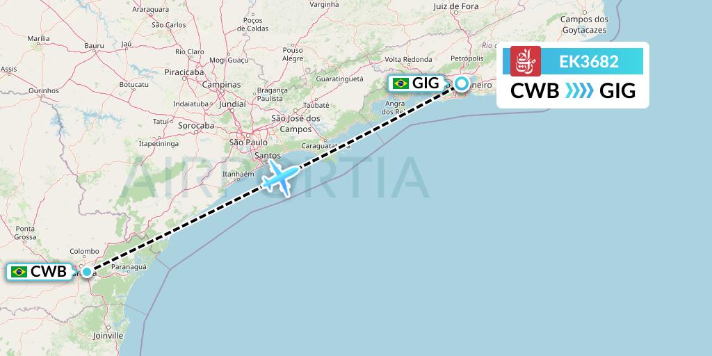 EK3682 Emirates Flight Map: Curitiba to Rio de Janeiro