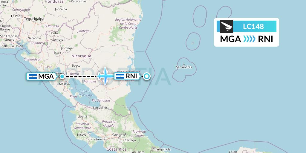 LC148 Skyway Flight Map: Managua to Corn Island