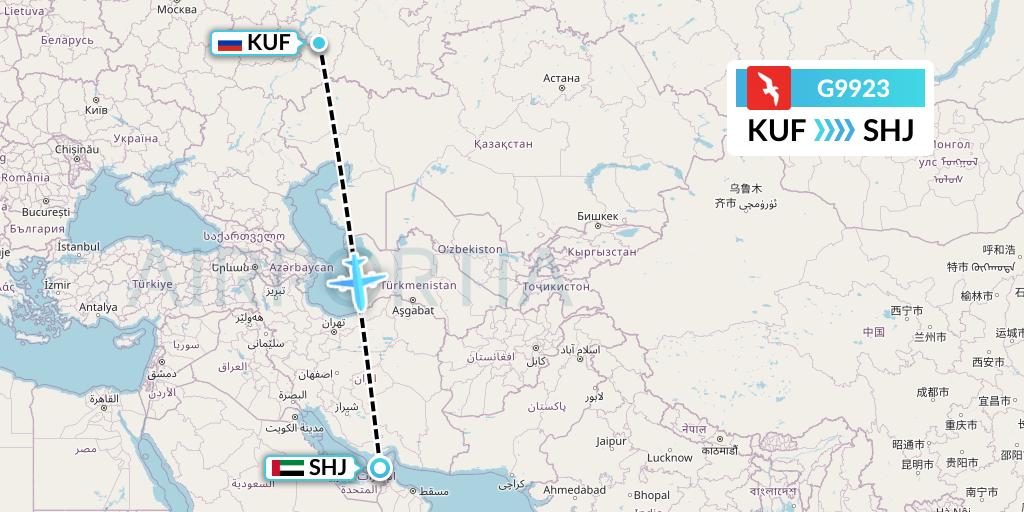 G9923 Air Arabia Flight Map: Samara to Sharjah