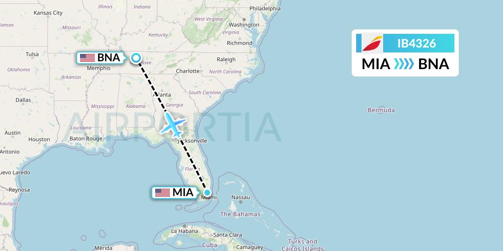 IB4326 Iberia Flight Map: Miami to Nashville