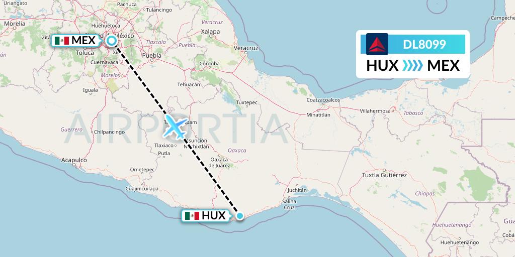 DL8099 Delta Air Lines Flight Map: Huatulco to Mexico City
