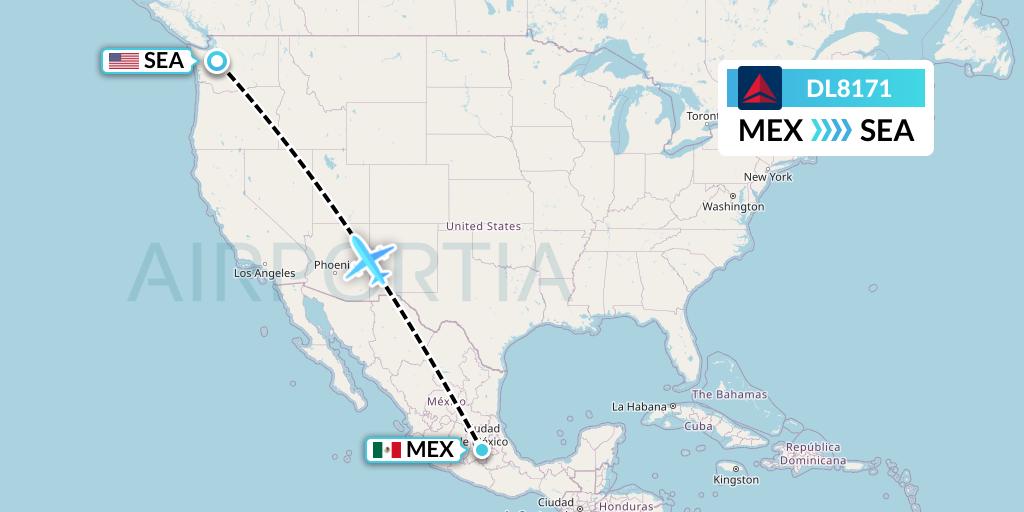 DL8171 Delta Air Lines Flight Map: Mexico City to Seattle