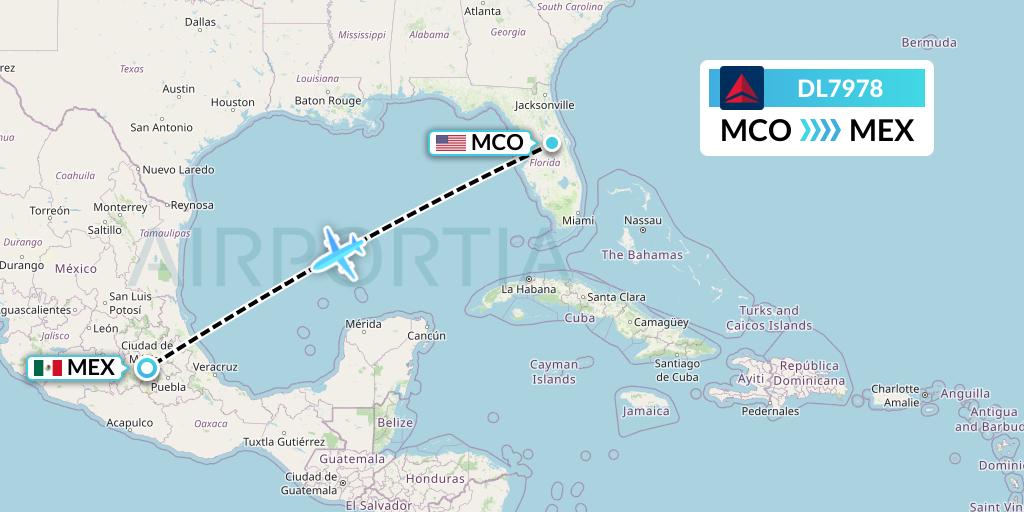 DL7978 Delta Air Lines Flight Map: Orlando to Mexico City