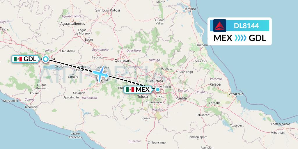 DL8144 Delta Air Lines Flight Map: Mexico City to Guadalajara