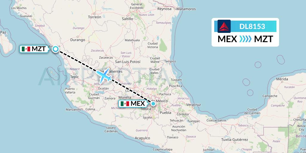 DL8153 Delta Air Lines Flight Map: Mexico City to Mazatlan