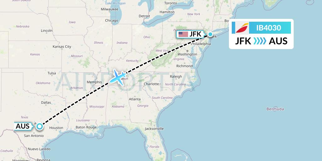 IB4030 Iberia Flight Map: New York to Austin