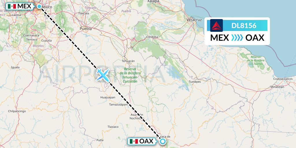 DL8156 Delta Air Lines Flight Map: Mexico City to Oaxaca