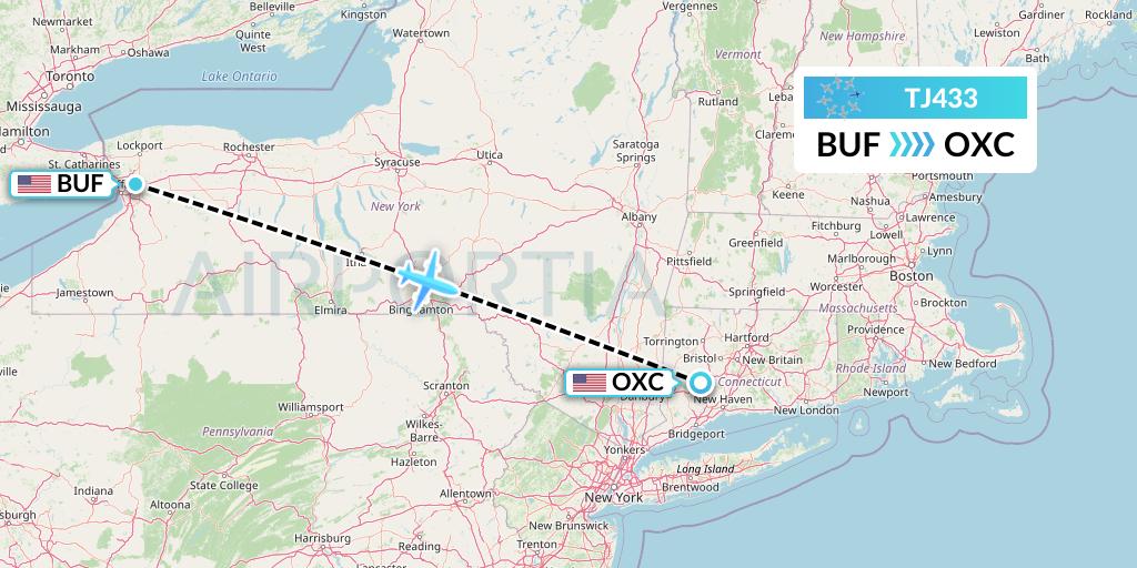 TJ433 Tradewind Aviation Flight Map: Buffalo to Oxford