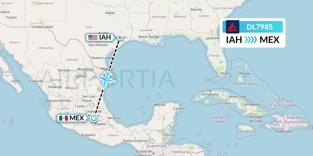 DL7985 Delta Air Lines Flight Map: Houston to Mexico City