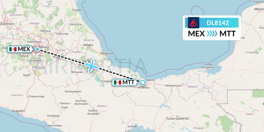 DL8142 Delta Air Lines Flight Map: Mexico City to Minatitlan