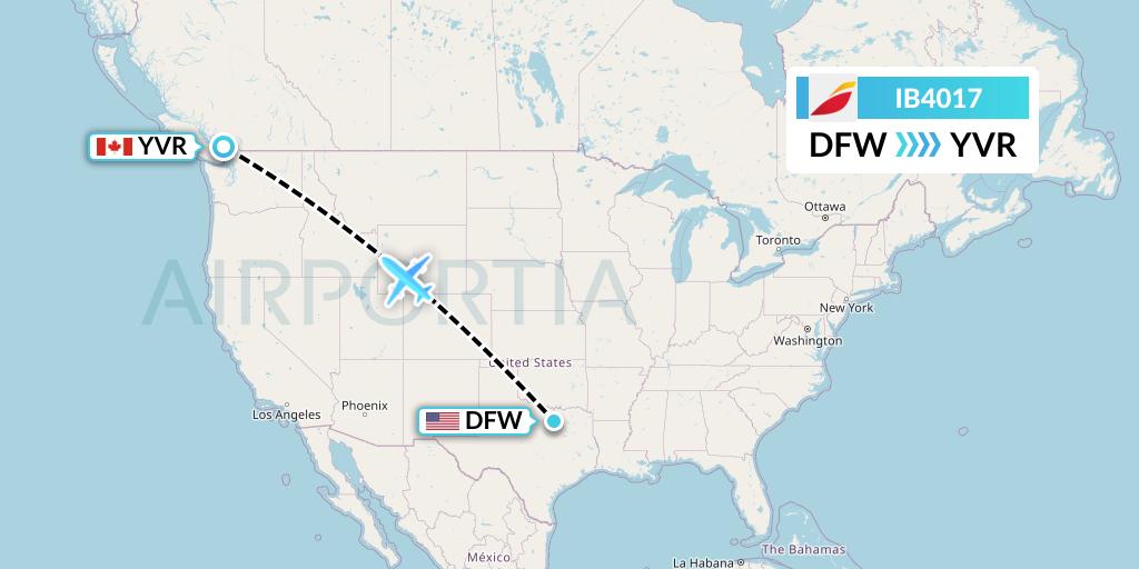 IB4017 Iberia Flight Map: Dallas to Vancouver
